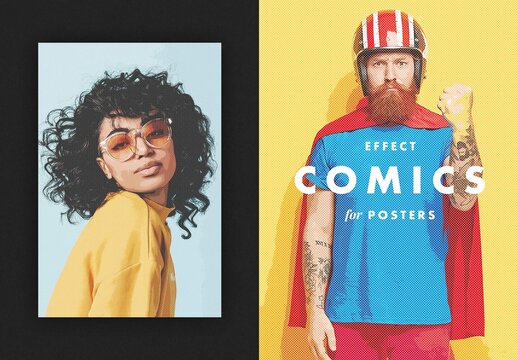Comic Print Poster Photo Effect Mockup