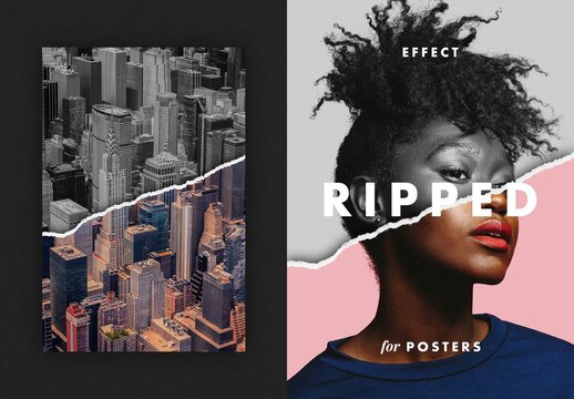 Ripped Paper Collage Poster Photo Effect Mockup