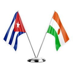 Two table flags isolated on white background 3d illustration, cuba and niger