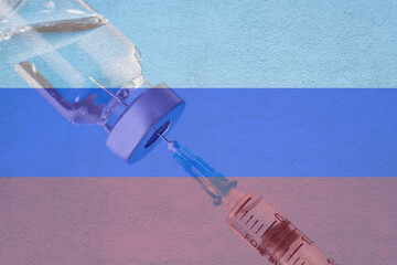Corona virus vaccine and Russia flag 
