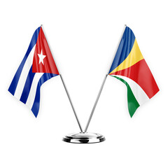 Two table flags isolated on white background 3d illustration, cuba and seychelles