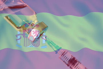 Vaccines and syringes on a light blue background