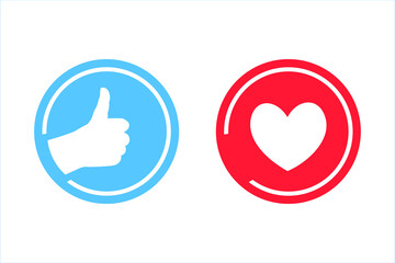 Thumb up and heart icon. Love icon buttons ready for websites. Vector illustration isolated on white background.