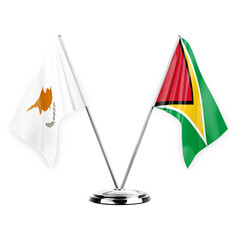 Two table flags isolated on white background 3d illustration, cyprus and guyana