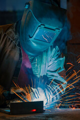Welding of metal structures by semi-automatic arc welding. MIG welding.