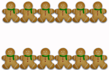 Christmas cookies lined and isolated on white background with space for text