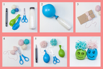 Antistress hand made toy from starch or flour and balloon step by step. DIY concept.