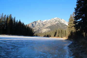 Frozen Bow River, Banff National Park, Alberta