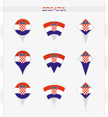Croatia flag, set of location pin icons of Croatia flag.