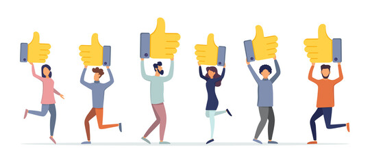 People give ratings and reviews. Customer reviews rating. Know your customer. Client's choice. Flat style. Vector illustration.