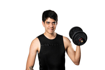 Man lifting weights with white background