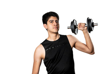 Fototapeta na wymiar Man lifting weights with white background