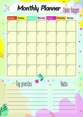 The page of the monthly planner for the week with an abstract background.