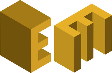 Isometric letter E. Template for creating logos, emblems, monograms