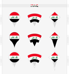 Iraq flag, set of location pin icons of Iraq flag.