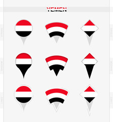 Yemen flag, set of location pin icons of Yemen flag.