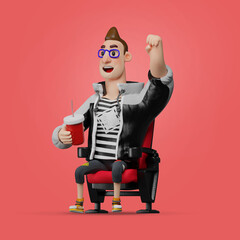 Celebrating at the movies. 3d illustration