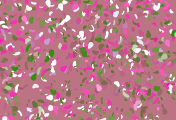 Light pink, green vector pattern with chaotic shapes.