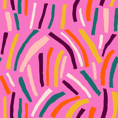 Hedendaagse kunstcollage met veelkleurige strepen. Modern vector naadloos patroon met uitgesneden elementen.