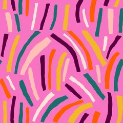 Fotobehang Kleurrijk Hedendaagse kunstcollage met veelkleurige strepen. Modern vector naadloos patroon met uitgesneden elementen.