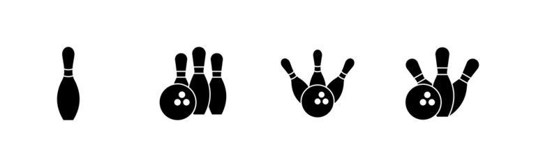 Bowling icons set. bowling ball and pin sign and symbol.