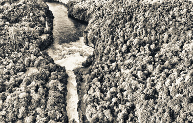 Huka Falls, New Zealand. Aerial view from drone