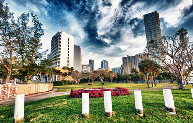 Brickell Key park and buildings on a beautiful morning, Miami - FL