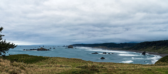 Panorama of the beach at Cape Blanco State Park, Oregon, USA