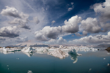 Fototapeta na wymiar Panoramic view of Jokulsarlon Lagoon in Southern Iceland. Summer colors