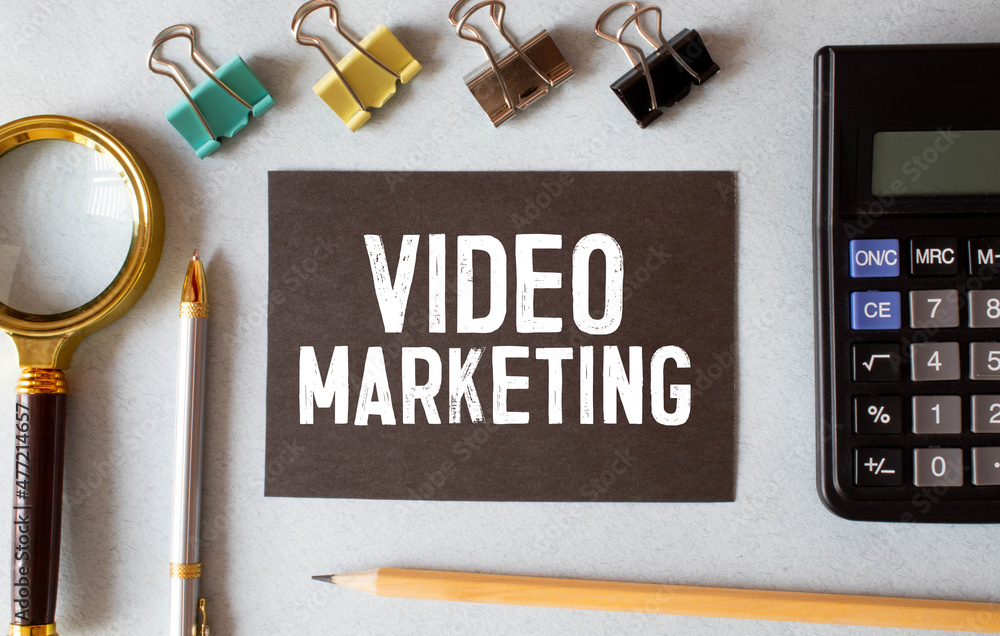 Poster notebook with tools and notes about video marketing