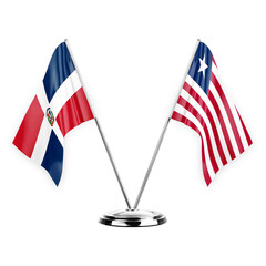 Two table flags isolated on white background 3d illustration, dominican republic and liberia