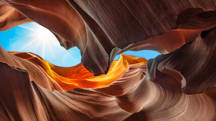 Sun rays in opening of Antelope Canyon in Page, Arizona  © emotionpicture