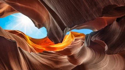 Fotobehang Sun rays in opening of Antelope Canyon in Page, Arizona  © emotionpicture