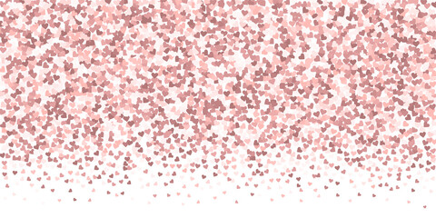 Pink heart love confettis. Valentine's day gradient ideal background. Falling flat hearts confetti on white background. Exceptional vector illustration.