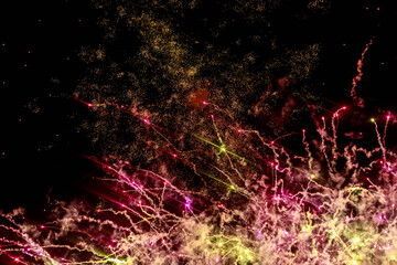 Fireworks sparks on a black sky background. graphic resource for design. Blank for the designer....