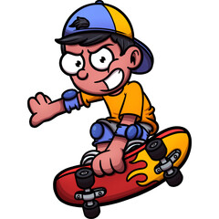 Cool Cartoon Teenage Boy Skateboarding