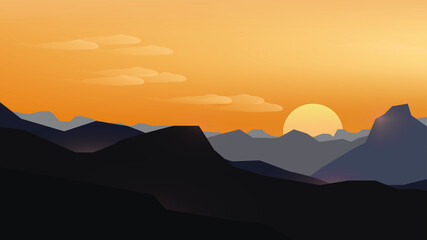 beautiful sunset silhouette art mountains vector background bg