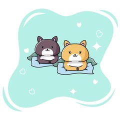 illustration of cute cat couple lying on pillow