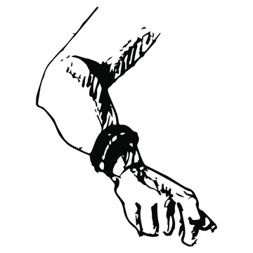 recommend clip art: Human hand or arm wearing bangle. Hand drawn rough sketch. Black and white silhouette. Isolated vector illustration.