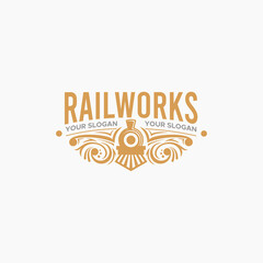 Modern flat colorful RAIL WORKS train logo design