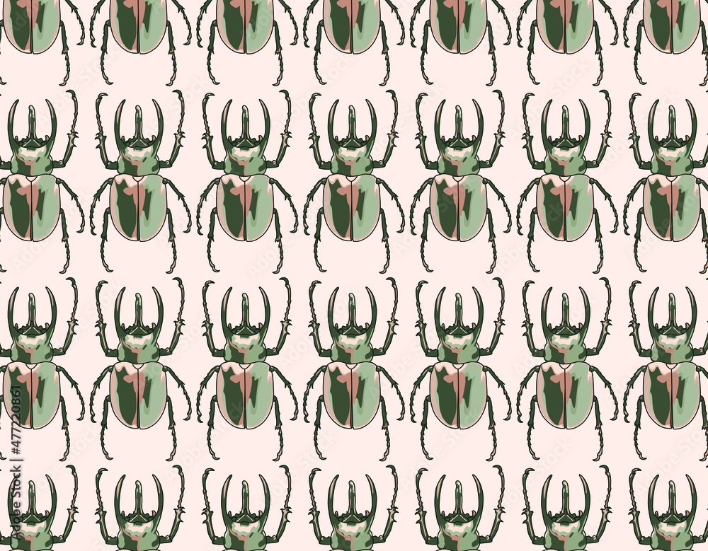 Wall mural rhino beetle pattern repetition with soft orange at background