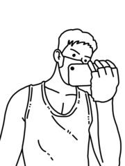 Obraz premium black and white of cute man cartoon for coloring