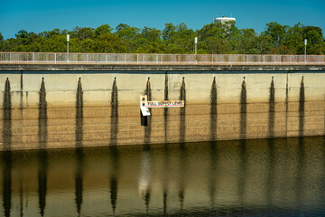 Water level indicator in Dec 2021 at the North Pine Dam in South East Queensland, Australia