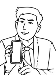 black and white of cute man cartoon for coloring