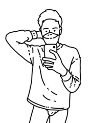 black and white of cute man cartoon for coloring