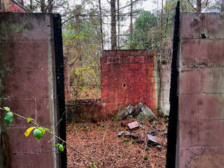 Old creepy scary abandoned building red tinted walla