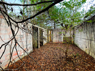 Old creepy scary abandoned building ruins inside walls