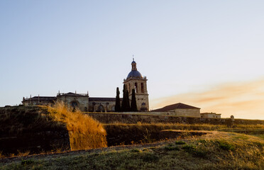Views of the Cathedral of Ciudad Rodrigo during a sunset.