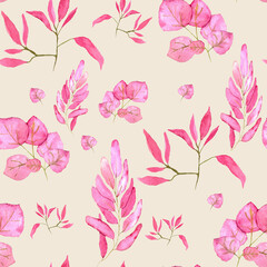 Watercolor pattern from pink leaf's