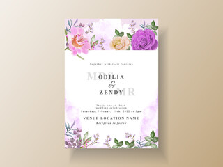 Soft yellow and purple flowers wedding invitation card